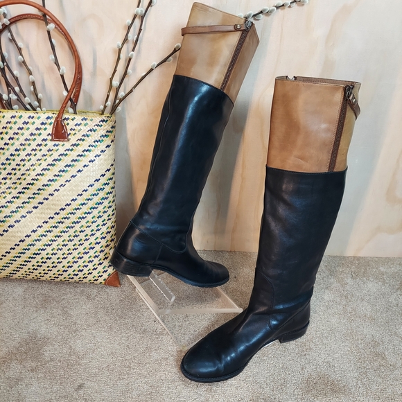 Stuart Weitzman 2-Tone Leather Riding Boots, Sz 8 - Picture 2 of 10